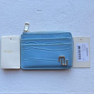 Maje Sky Blue Croc-Embossed Zipper Card and Coin Holder
